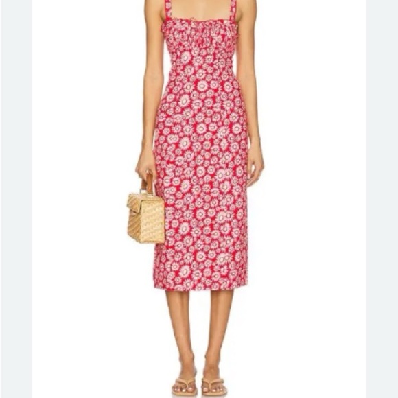 Free People Dresses & Skirts - Free People Lucinda Tomato Daisy Midi Dress Lace Up Back Size M Spaghetti Straps